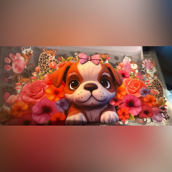 16 Ounce UV Wraps Cute Puppy and more 3 for $20 Illustration with Pink Bow - Picture 1 of 10